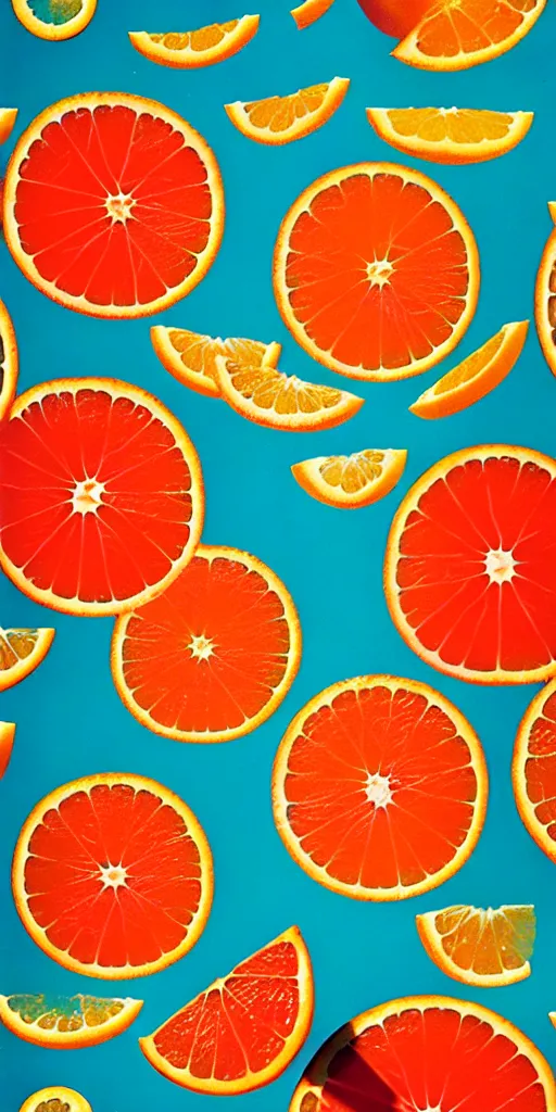 Prompt: a seamless repeating pattern of campari and oranges, colourful, symmetrical, repeating 3 5 mm photography, in the style of toiletpaper magazine, surreal, high detail, photograph by slim aarons, wes anderson,