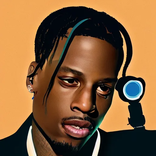 Image similar to travis scott as a agent 0 0 7, digital painting, album cover art, trending on artstation, hyperdetalied,