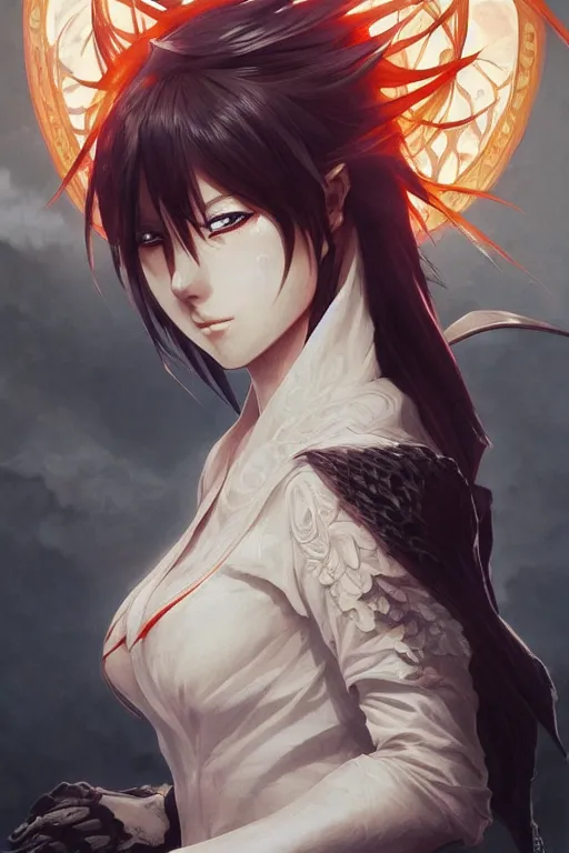 Prompt: ichigo kurosaki, anime, fantasy, intricate, elegant, highly detailed, digital painting, artstation, concept art, matte, sharp focus, illustration, art by artgerm and greg rutkowski and alphonse mucha