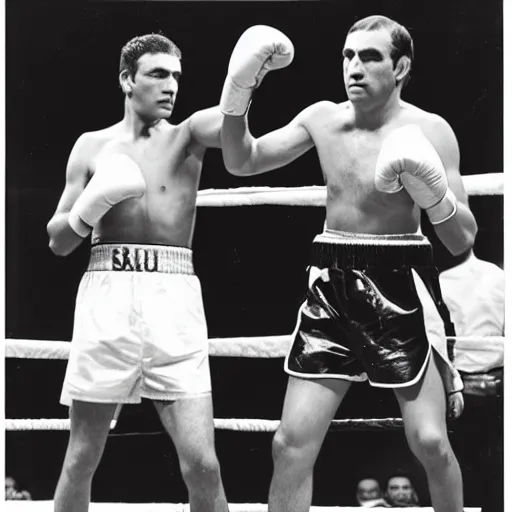 Prompt: vintage ringside photograph of saul goodman boxing