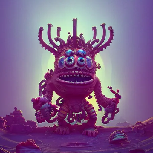 Image similar to stupid silly monster : : by beeple and james gilleard and justin gerard : : ornate, dynamic, particulate, intricate, elegant, highly detailed, centered, artstation, smooth, sharp focus, photoreal octane render, 3 d