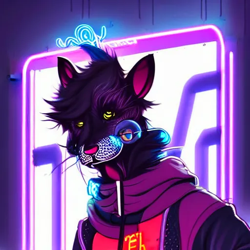 Image similar to beautiful furry digital art portrait commission of an androgynous furry anthro rat fursona wearing punk clothes in the streets of a cyberpunk city. neon signs. character design by charlie bowater, ross tran, artgerm, and makoto shinkai, detailed, inked