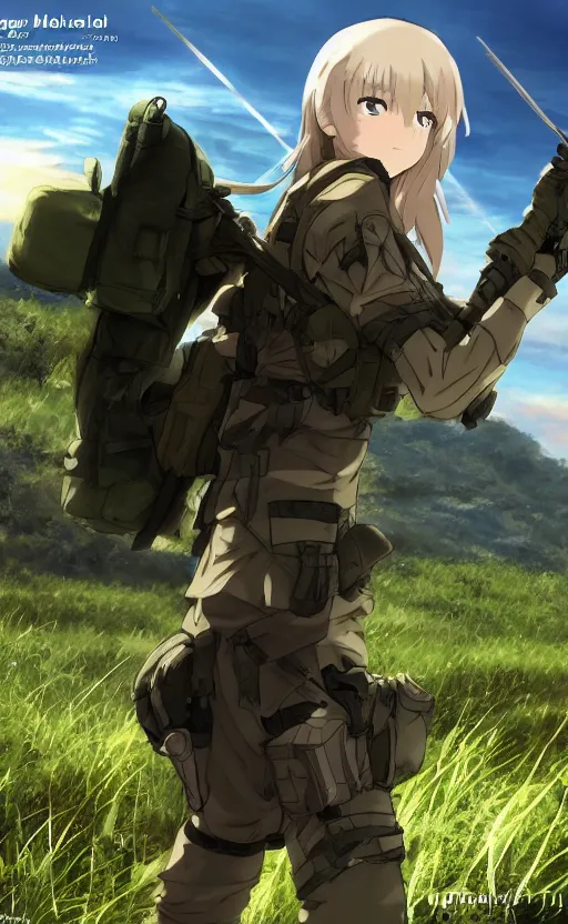 Image similar to girl, trading card front, soldier clothing, combat gear, realistic anatomy, concept art, professional, by ufotable studio, green screen, volumetric lights, stunning, military camp in the background, hayao miyazaki, anime studio mappa