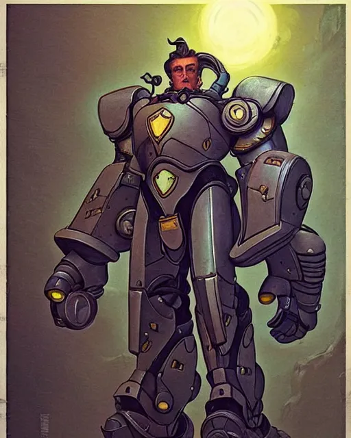 Image similar to reinhardt from overwatch, character portrait, portrait, close up, concept art, intricate details, highly detailed, vintage sci - fi poster, retro future, in the style of chris foss, rodger dean, moebius, michael whelan, and gustave dore