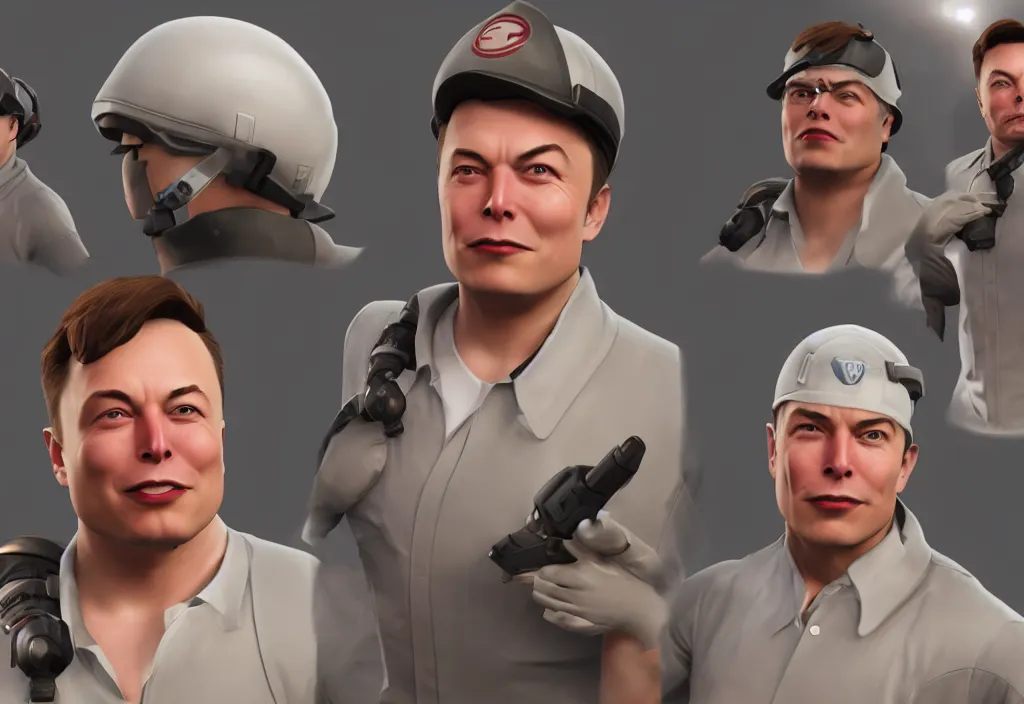 Image similar to elon musk in team fortress 2, elon musk in the video game team fortress, gameplay screenshot, close up, 3 d rendering. unreal engine. amazing likeness. very detailed.