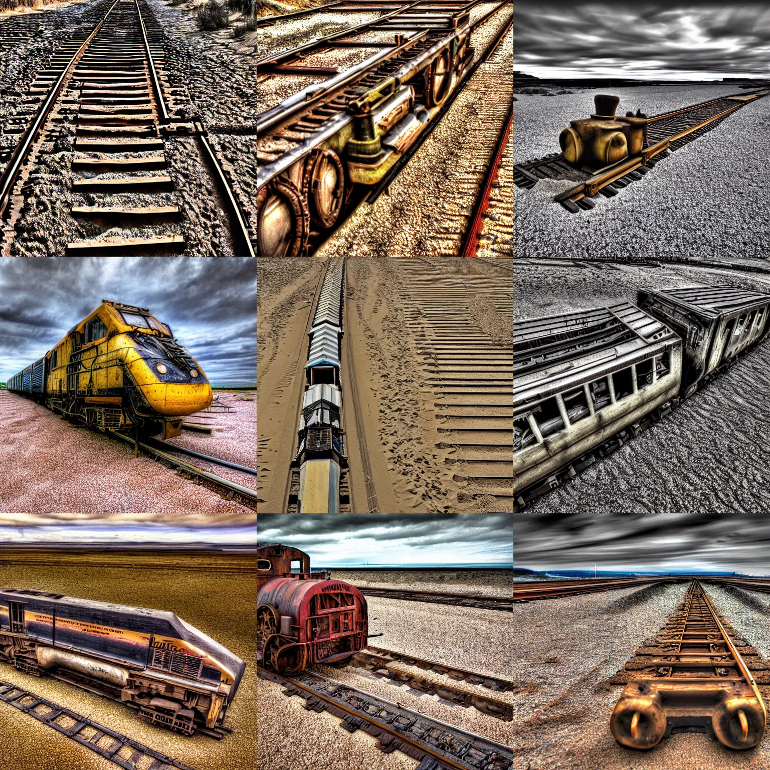 Prompt: a train that is laying in the sand, a jigsaw puzzle by gwilym prichard, featured on flickr, land art, steampunk, high dynamic range, photo