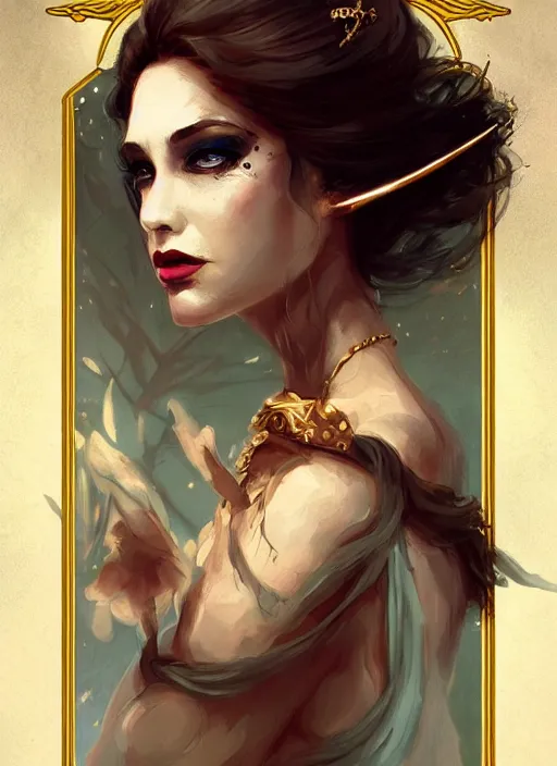 Image similar to tarot!!, fairy queen, fantasy medieval, no noise, elegant, concept art, sharp focus, beautiful face!!, digital art, smooth defined outlines!!, by Brom, trending on Artstation, Tom Bagshaw, Sargent