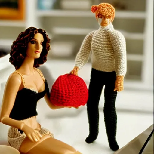 Image similar to Scene from Pretty Woman with crocheting figures