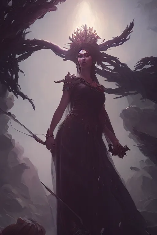 Prompt: goddess of the darkness twilight, highly detailed, digital painting, artstation, concept art, smooth, sharp focus, illustration, unreal engine 5, 8 k, art by artgerm and greg rutkowski and edgar maxence