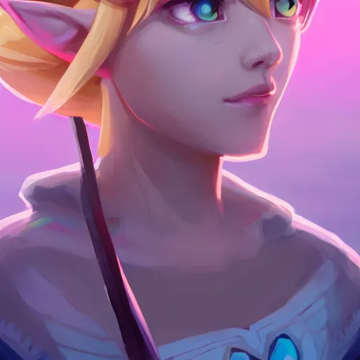 Image similar to a portrait of zelda, cute, beautiful, art by lois van baarle and loish and ross tran and rossdraws and sam yang and samdoesarts and artgerm and saruei and disney and wlop, digital art, highly detailed, intricate, sharp focus, trending on artstation hq, deviantart, unreal engine 5, 4 k uhd image