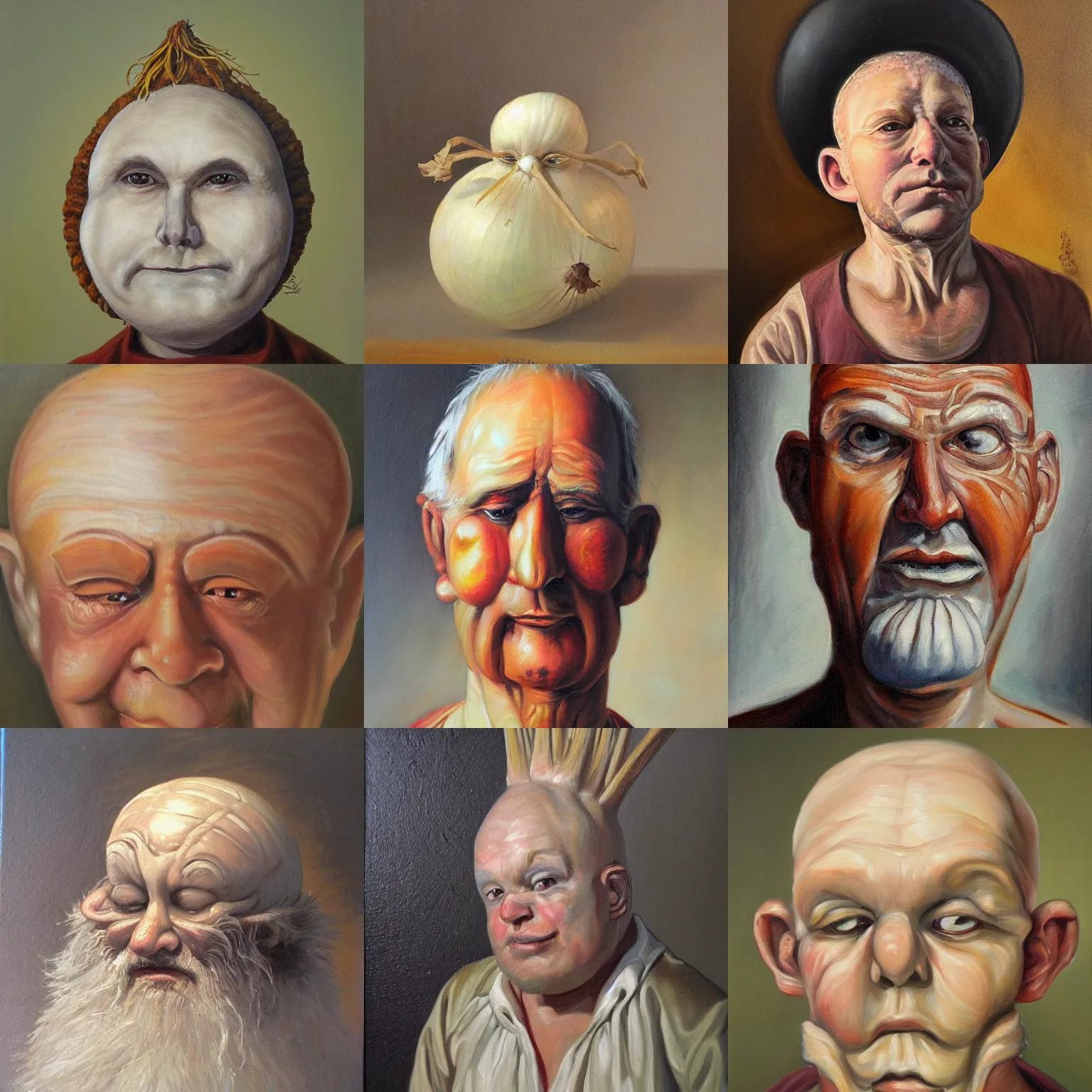 Prompt: onion man, portrait, oil painting, highly detailed, classical