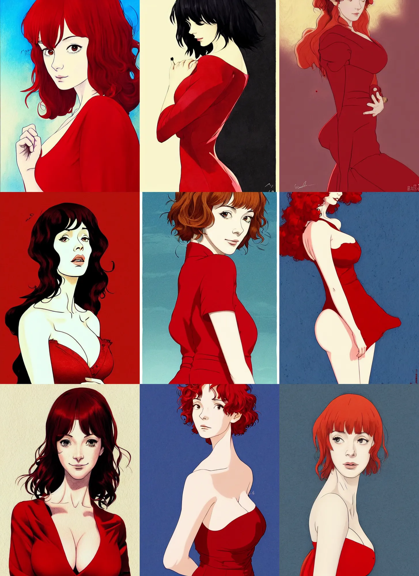 Prompt: un dia de paz! christina hendricks in red dress, arte koto no ha no niwa, makoto shinkai, moebius, milo manara, hugo pratt, french comic art, semi - realistic anime, portrait, beautiful face, symmetrical face, trending on pixiv, detailed, clean lines, sharp lines, crisp lines, award winning illustration, masterpiece, 4 k