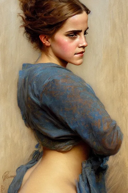 Image similar to detailed portrait of a beautiful emma watson thicc, painting by gaston bussiere, craig mullins, j. c. leyendecker