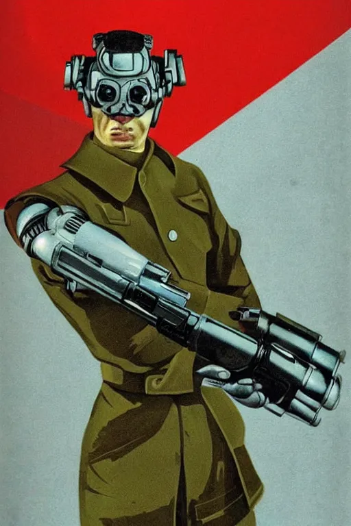 Image similar to soviet military cyborg menacing futuristic