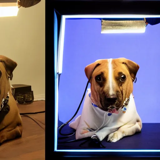 Image similar to a dog with steve harvey's face, studio lighting, 4 k, photorealistic, award winning