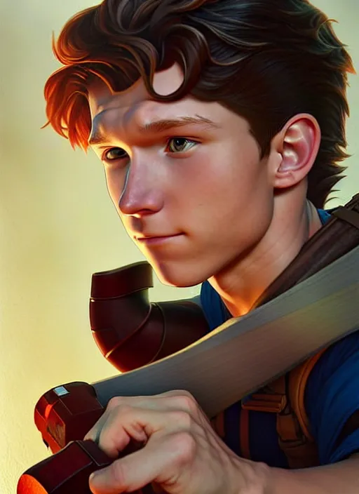 Image similar to cute archer tom holland, natural lighting, path traced, highly detailed, high quality, digital painting, by don bluth and ross tran and studio ghibli and alphonse mucha, artgerm