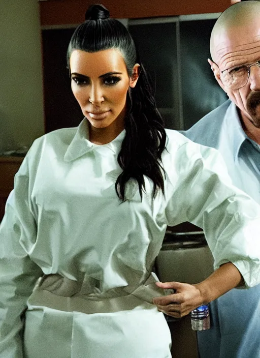 Image similar to film still of kim kardashian as Walter White in breaking bad,