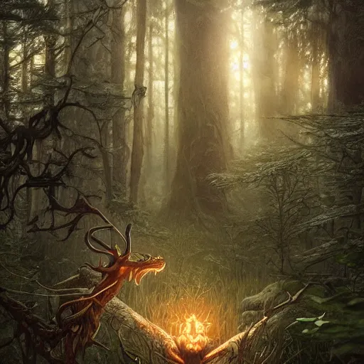 Prompt: highly detailed creepy creature in the forest, stephen bliss, unreal engine, fantasy art by greg rutkowski, loish, rhads, ferdinand knab, makoto shinkai and lois van baarle, ilya kuvshinov, rossdraws, tom bagshaw, global illumination, radiant light, detailed and intricate environment