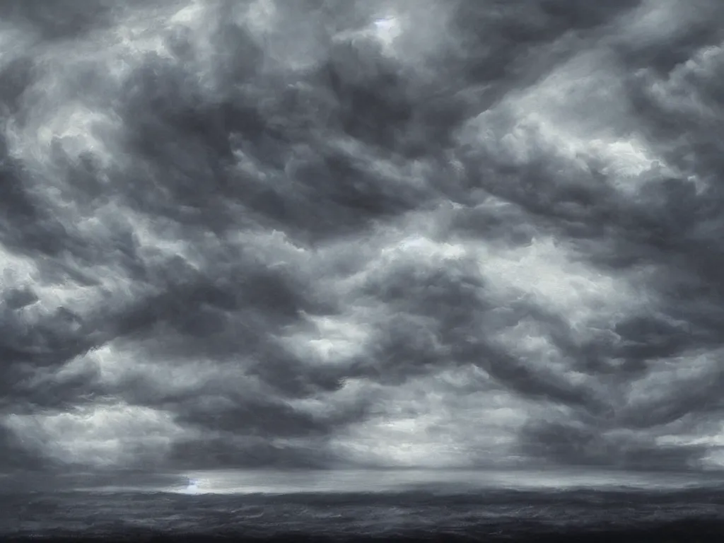 Image similar to very detailed, dark super storm, hyper realistic david holland clouds, impressive, magical, very atmospheric, fog, cinematic, deep, very high complexity, stunning, dramatic masterpiece, iridescent, chiaroscuro, in the style of laura den hertog and michael creese, very detailed. 4 k