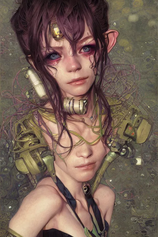 Image similar to portrait of beautiful young goblin, cyberpunk, Warhammer, highly detailed, artstation, illustration, art by Gustav Klimt and Range Murata and Ilya Kuvshinov and Sakimichan