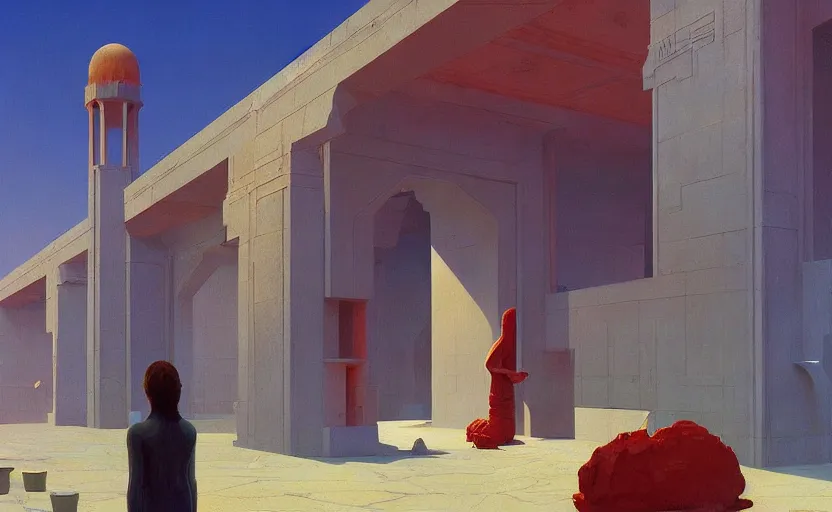 Image similar to Mysteriuos Persian Temple, very coherent, painted by Edward Hopper, Wayne Barlowe, painted by James Gilleard, airbrush, art by JamesJean