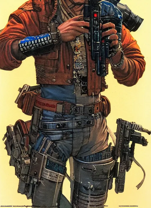 Image similar to cyberpunk mercenary. portrait by clyde caldwell and jean giraud and anton otto fischer and john philip falter and will eisner and gil elvgren