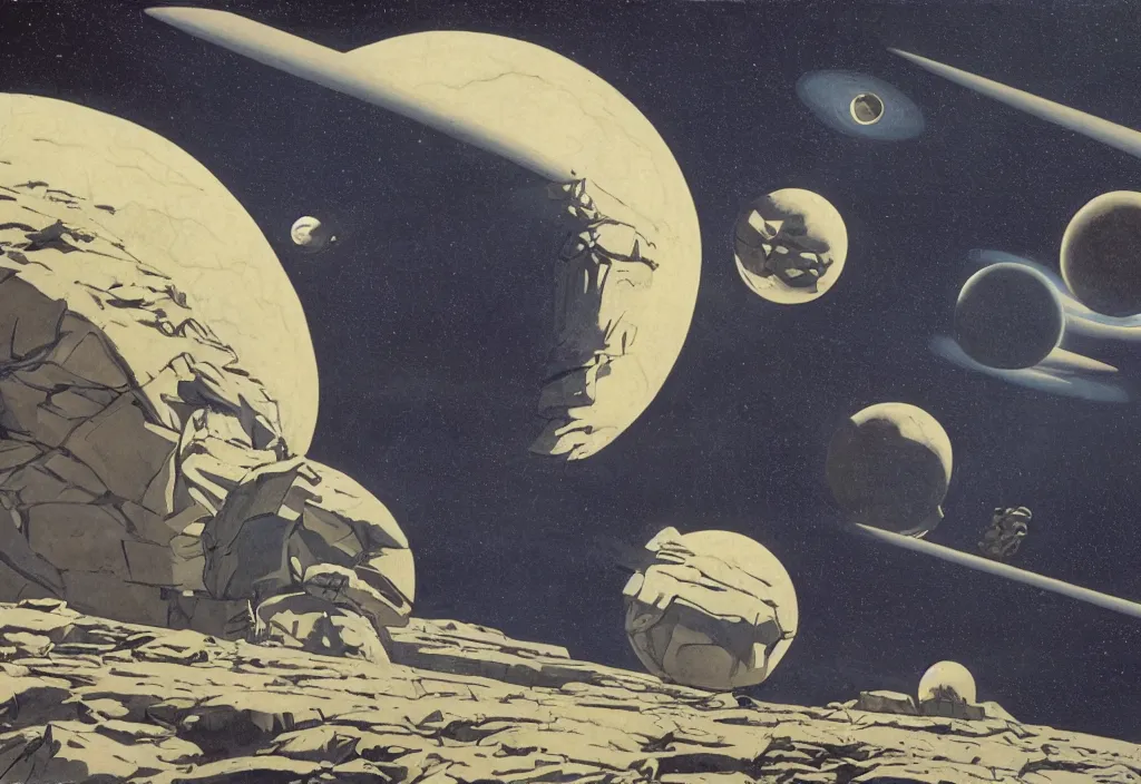 Image similar to Destination Moon, Rick Guidice, Chesley Bonestell, Lucien Rudaux, Rolf Klep, Fred Freeman, George Pal