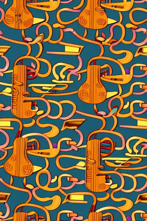 Image similar to seamless 2 d pattern of abstract musical instruments, highly detailed, designed by tarsila do amaral and henri rousseau, graphic design, 8 k, 4 k