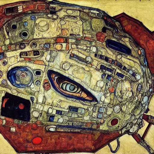 Prompt: Egon Schiele painting of DreamBotMothership, highly detailed