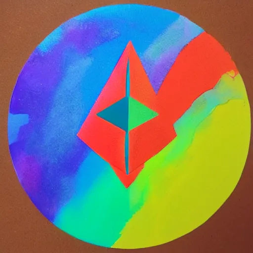 Prompt: 3 d of the ethereum symbol, flat paint, acrylic, minimal, abstract, art style by joshy sly, water color, soft pastel colors, generate multiple random colors