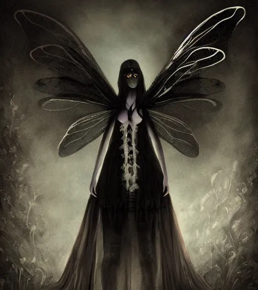 Image similar to gothic fairy with dragonfly wings, digital painting, liminal eerie midnight backlit, a picture taken by Michael Komarck