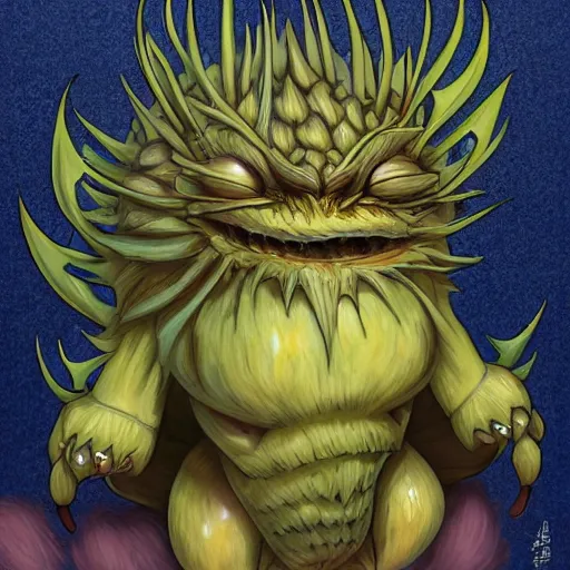 Image similar to A humanoid thistle monster, highly detailed, digital art, sharp focus, trending on art station, artichoke, anime art style