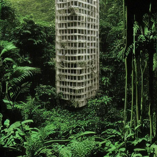 Image similar to a building in a rainforest by hans bellmer