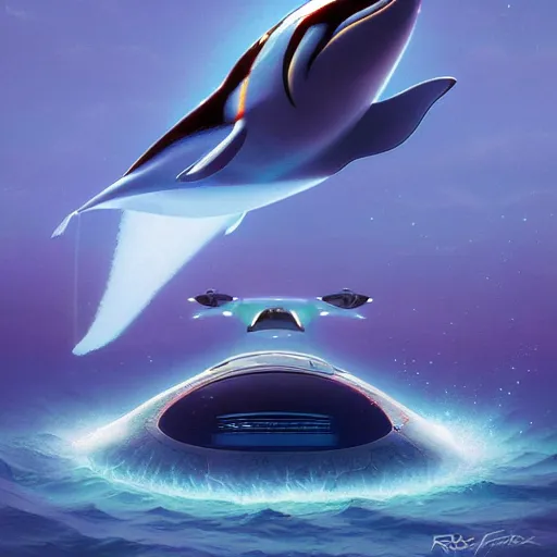 Image similar to cyborg orca by robert mccall mike winkelmann trending on arstation