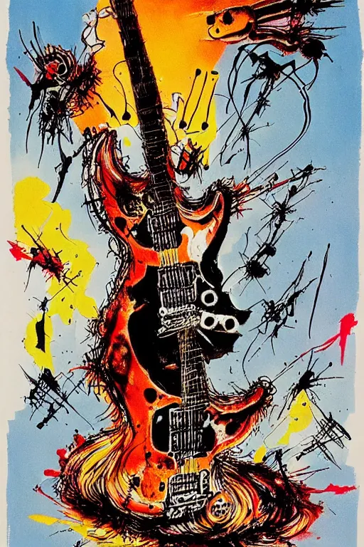 Image similar to electric guitar from hell by ralph steadman