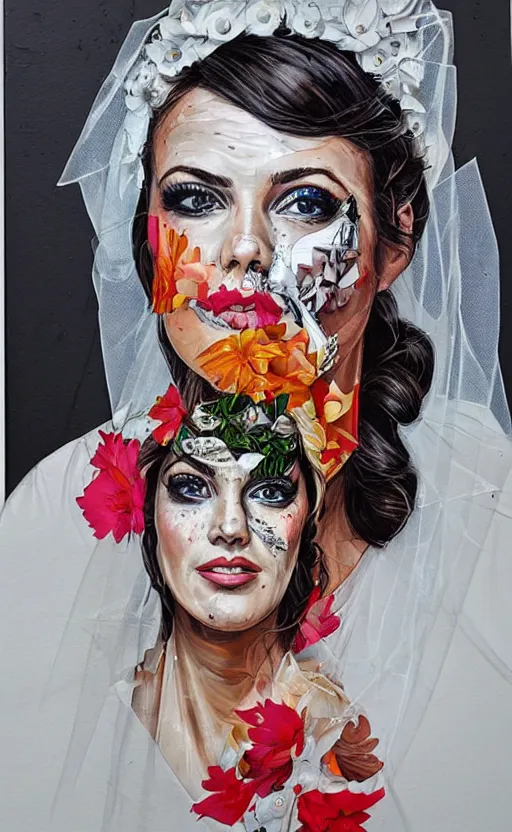 Prompt: A bride, portrait by Sandra Chevrier