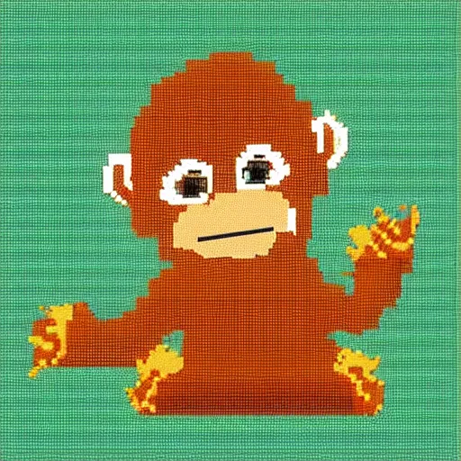 Image similar to pixel art of a baby orangutan