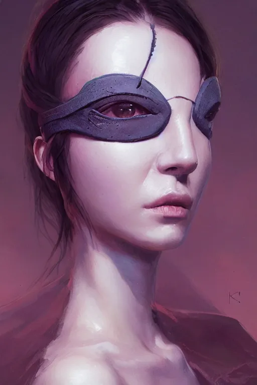 Image similar to a fancy portrait of an attractive alien women with a blindfold on by Greg Rutkowski, Sung Choi, Mitchell Mohrhauser, Maciej Kuciara, Johnson Ting, Maxim Verehin, Peter Konig, final fantasy , 8k photorealistic, cinematic lighting, HD, high details, atmospheric , trending on artstation