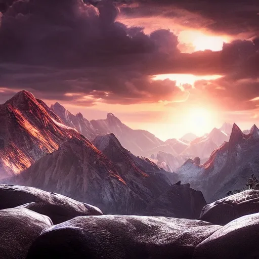 Prompt: hymn of the poetic mountains, dramatic lighting, cinematic, establishing shot, extremely high detail, photorealistic, cinematic lighting