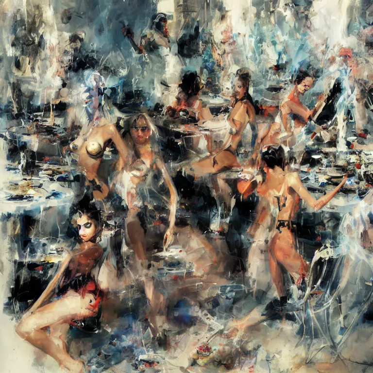 Image similar to hookah smoking nymphs, androgynous, sharp focus, neotenous by john berkey