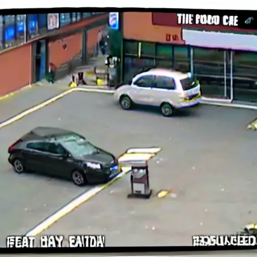 Image similar to cctv footage of fat cat in parking lot