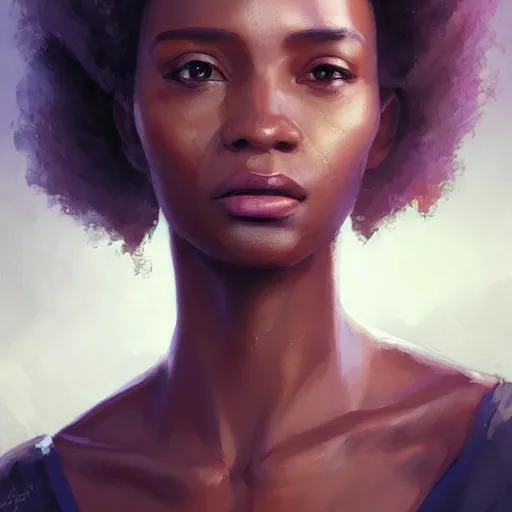 Prompt: Portrait of a woman by Greg Rutkowski, she is about 30 years old, mulato, afro hair, attractive and beautiful, wifey material, she is wearing a futuristic lawyer outfit, highly detailed portrait, scifi, digital painting, artstation, concept art, smooth, sharp foccus ilustration, Artstation HQ