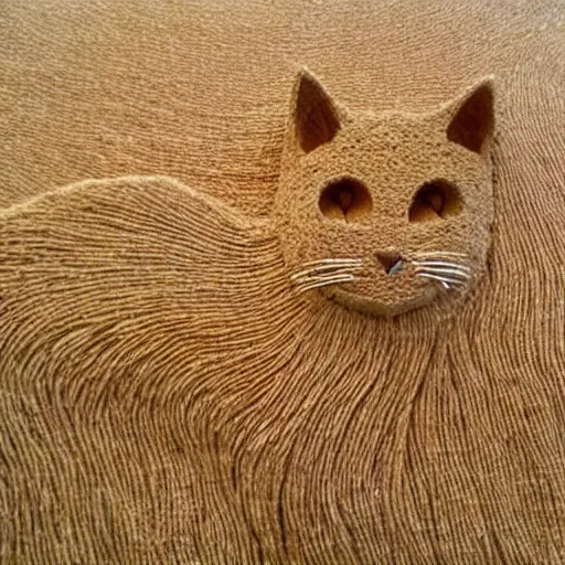 Prompt: a profile view full body of a cat made out of wheat!!! grain