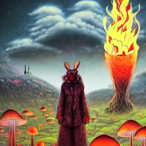 Image similar to A centered chest up portrait of a psychedelic godlike atlas mothman smoking a hand-rolled cigarette smoking heavily , magic mushroom village in background , award winning. superb resolution. in the art style of junji Ito and greg rutkowski . Detailed Mushroom city in background. Hyper realistic anime. Perfect art. Dalle2