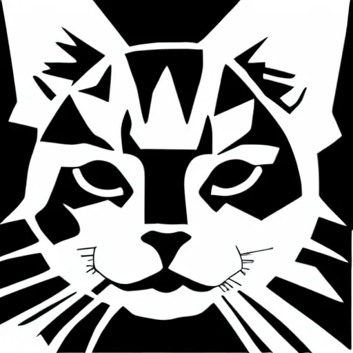 Prompt: geometric cat , black and white, white background , clipart