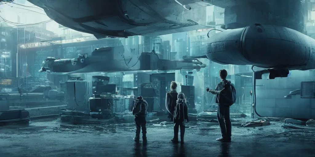 Image similar to photograph of a cyberpunk submarine interior set with a child standing over two dead adults. cinematic lighting, color contrast, arri alexa, anamorphic bokeh, professional lighting, 4 k, photographed by erik johansson, graded with davinci resolve