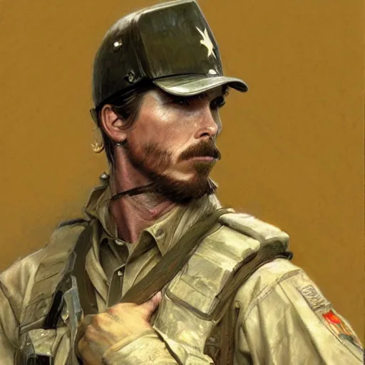 Image similar to Christian Bale as a soldier, closeup character art by Donato Giancola, Craig Mullins, digital art, trending on artstation