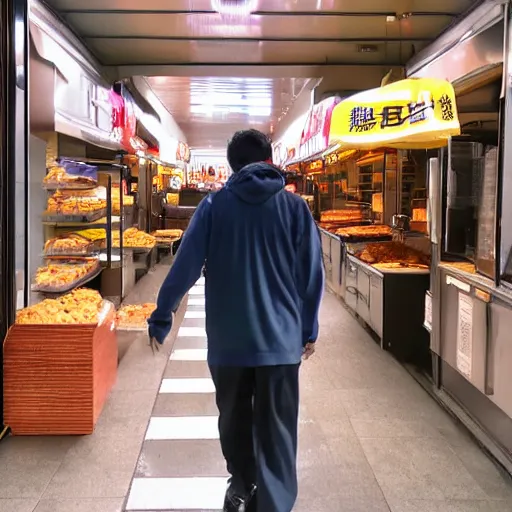 Image similar to Yujiro Hanma going to the bakery to buy apple fritters