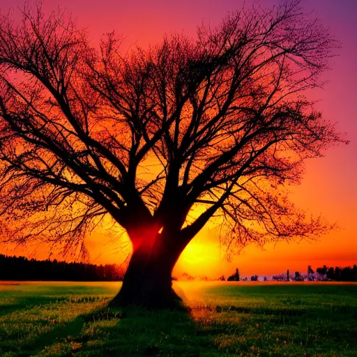 Prompt: a tree in sunset, colorful