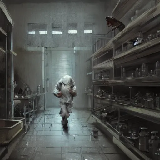 Prompt: a prisoner running in a laboratory,digital art,realistic,detailed,art by greg rutkowski